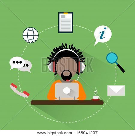 Support manager icon. Vector 24h customer support service icons concept. Flat style illustration