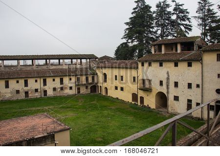 Italy Pistoia - November 27 2016: the view of inner yard of Medici Fortress of Santa Barbara on November 27 2016 in Pistoia Tuscany Italy.