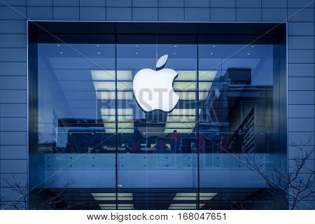 MONTREAL, CANADA -  DECEMBER 23, 2016Picture of Montreal Apple Store in the evening