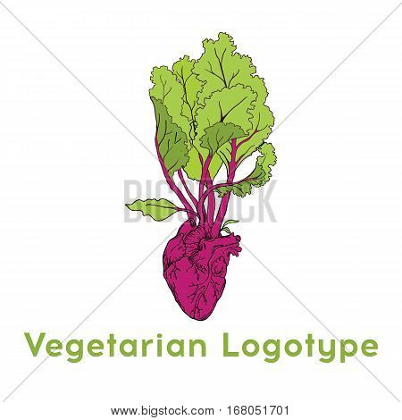 Beetroot heart vegetable logo icon template design. Purple beet icon logo. Fresh vegetarian concept. 