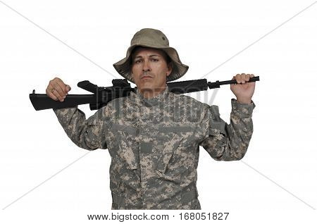 Handsome young man soldier with a rifle