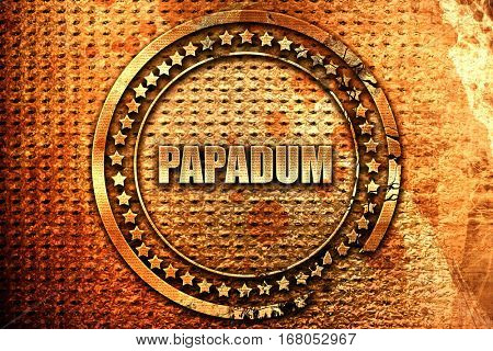 papadum, 3D rendering, grunge metal stamp