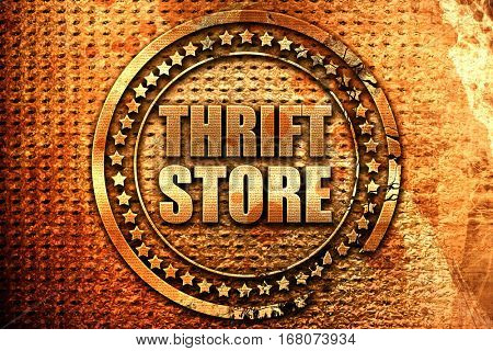 thrift store, 3D rendering, grunge metal stamp