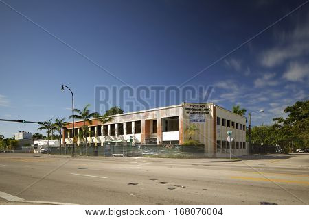 MIAMI - FEBRUARY 1 2017: Stock photo of a commercial building under demolition and reconstruction located at Biscayne Boulevard and 67th Street.