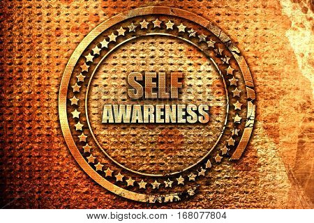 self awareness, 3D rendering, grunge metal stamp