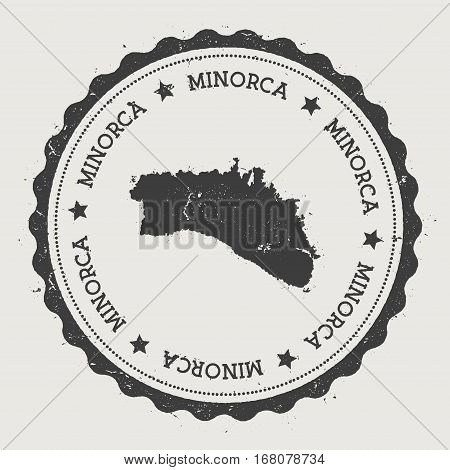 Minorca Sticker. Hipster Round Rubber Stamp With Island Map. Vintage Passport Sign With Circular Tex