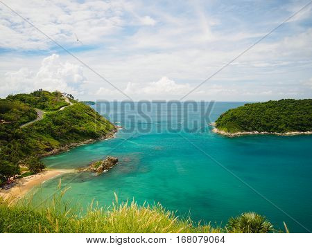 The Phromthep Cape phuket Thailand with blue sea
