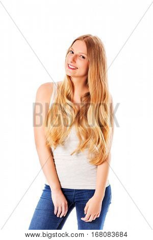 Beautiful young woman with gorgeous hairstyle.