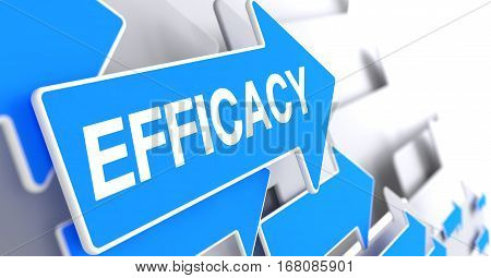 Efficacy - Blue Pointer with a Text Indicates the Direction of Movement. Efficacy, Message on the Blue Cursor. 3D.