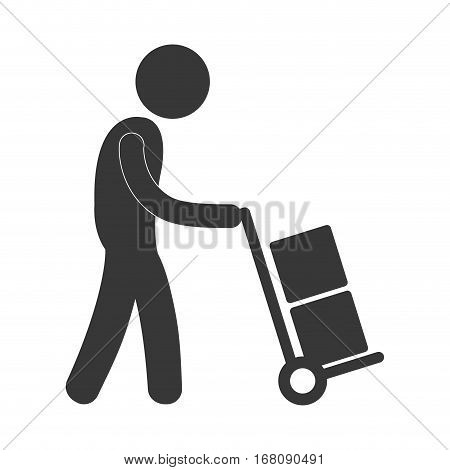 man with hand car delivery boxes worker figure pictogram vector illustration eps 10