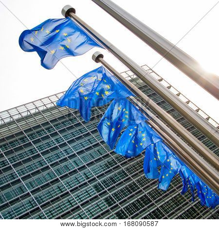 EU flag waving in front of European Parliament