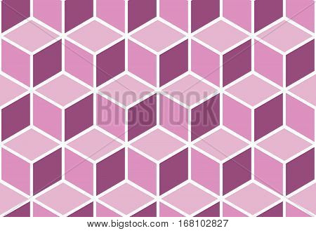 Abstract seamless violet cube pattern. Geometric vector background. Optical illusion.