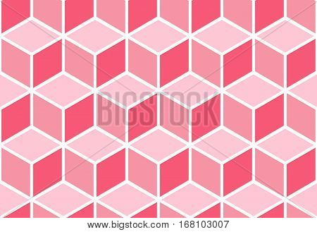 Abstract seamless pink cube pattern. Geometric vector background. Optical illusion.