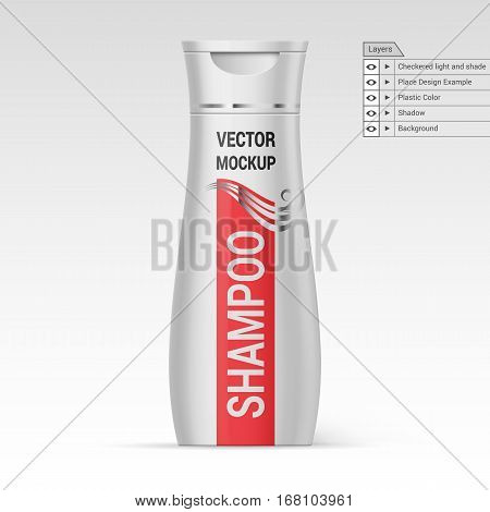 White Plastic Bottle of Shampoo Isolated overt White Background Vector Layers Mockup