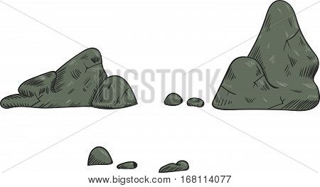 Rocks and stones single or piled for damage and rubble for game art architecture design
