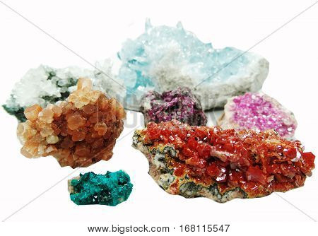celestite quartz dioptase semigem crystals geological mineral isolated