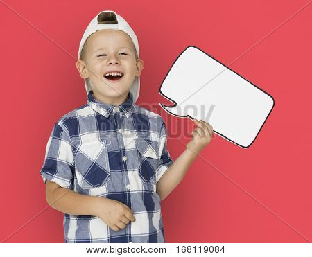 Caucasian Little Boy Holding Chatbox Papercraft