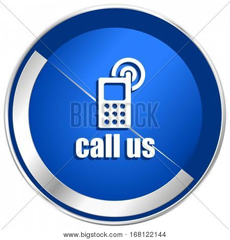 Call us silver metallic web and mobile phone vector icon in eps 10.