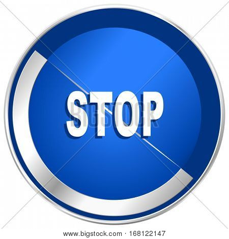 Stop silver metallic web and mobile phone vector icon in eps 10.