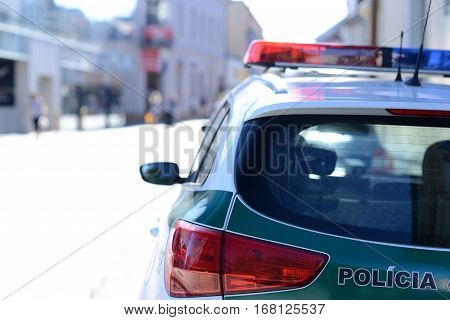 Staged photo with police car in Slovakia.