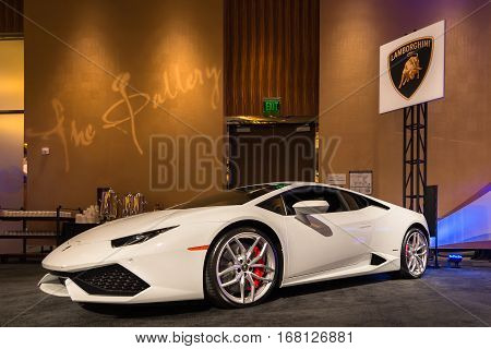 DETROIT MI/USA - JANUARY 11 2015: Lamborghini Huracan at The Gallery an event sponsored by the North American International Auto Show (NAIAS) and the MGM Grand Detroit.