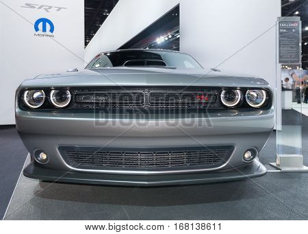 DETROIT MI/USA - JANUARY 14 2015: DETROIT MI/USA - JANUARY 13 2015: Dodge Challenger R/T car at the North American International Auto Show (NAIAS) one of the most influential car shows in the world each year.