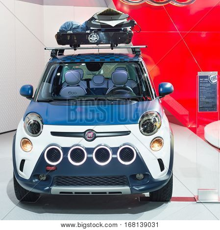 DETROIT MI/USA - JANUARY 20 2015: Fiat 500L at the North American International Auto Show (NAIAS) one of the most influential car shows in the world each year.