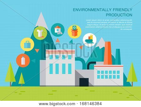 Environmentally friendly production. Processing plant waste on mountain landscape. Waste recycling concept. Recycling process different types of waste. Garbage destroying. Environment protection.