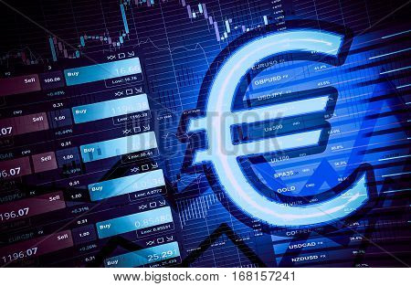 Trading Euro Currency Forex Concept 3D Illustration.