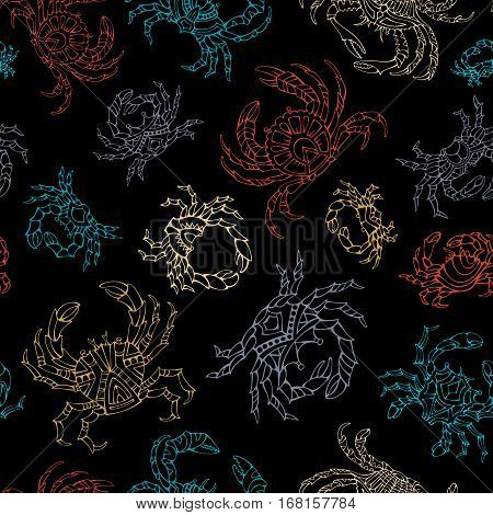 Vector Dark Seamless Crabs Pattern.