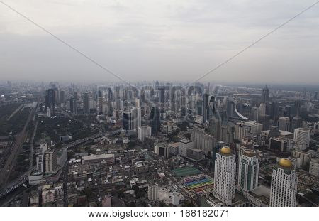 The townscape from above in a cloudy awning bores
