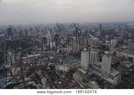The townscape from above in a cloudy awning bores