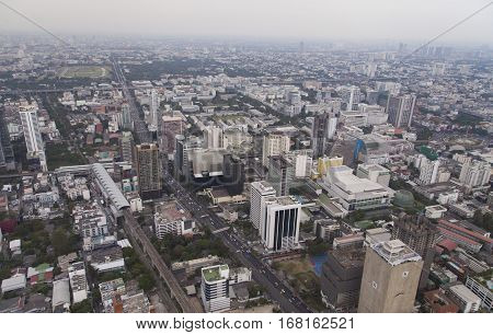 The townscape from above in a cloudy awning bores