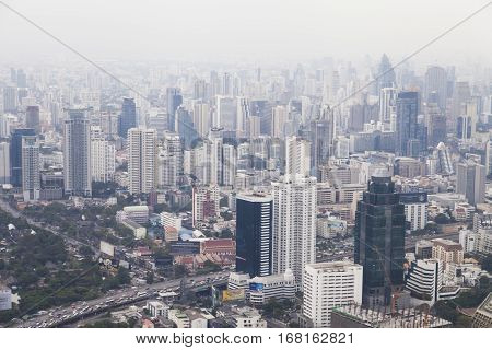 The townscape from above in a cloudy awning bores