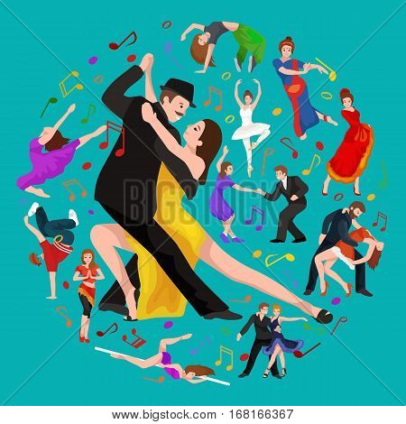 Yong couple man and woman dancing tango with passion, tango dancers vector illustration isolated on white Latin and ballroom dances, peoples dansing tango, girl and boy tango