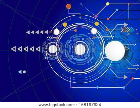 Vector illustration Hi-tech digital technology design colorful on circuit board and gear wheel engineering digital telecoms technology concept Abstract futuristic- technology on cobweb network background.