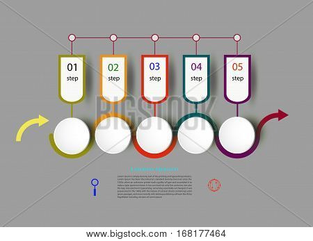 Infographics timeline template for business concept and icons. Can be used for workflow layout diagram number options step up options web design presentations with 5 steps options.