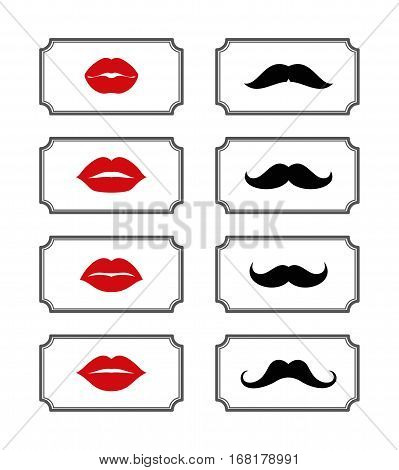 Ladies and gentlemen bathroom symbols. Vector lips and mustache. Female and male element illustration