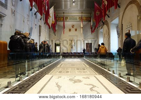 ROME ITALY - JANUARY 29 2017: People in the Aula Giulio Cesare Palazzo Senatorio is the seat of the Roman Council
