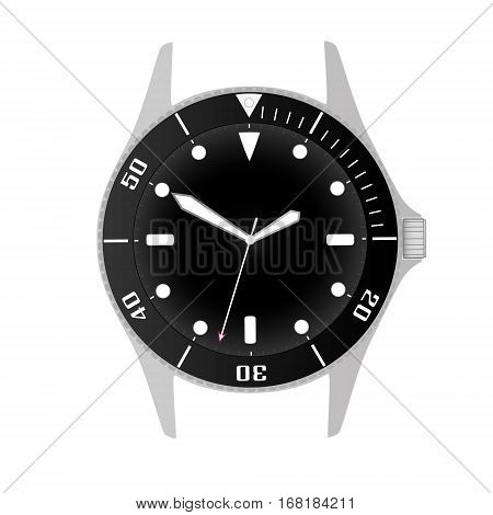 Simple Modern Sport Divers Style Black Watch Case And Dial Object Eps10