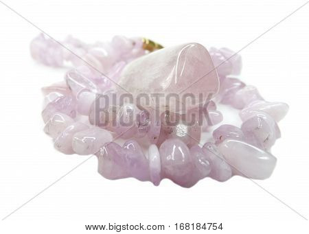 kunzite gemstone beads isolated on white background