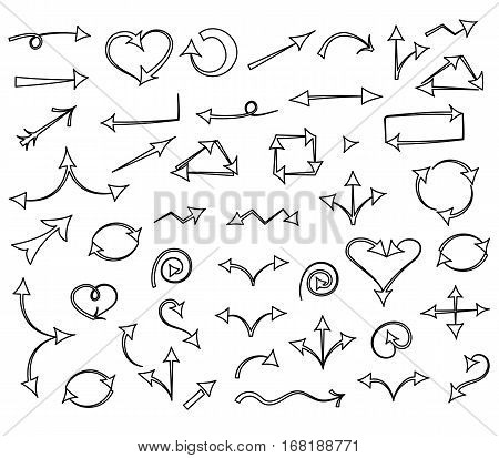 Hand Drawn Arrows isolated on White.Sketch Style. Prefect for Design. Vector Illustration.