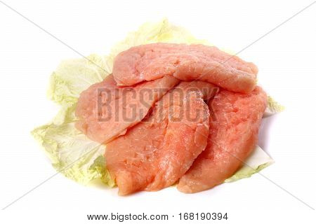 Raw Sliced Meat On A Cabbage Leaf