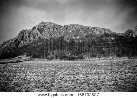 Winter landscape in the rural mountain village