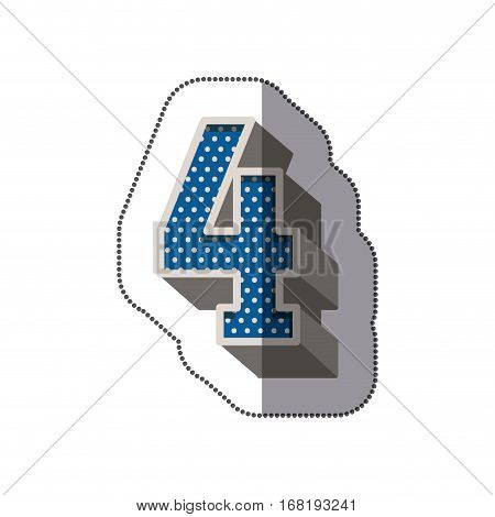 sticker three-dimensional number four dotted in blue color vector illustration