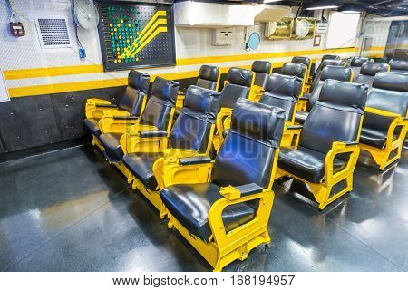 Aircraft carrier wardroom.