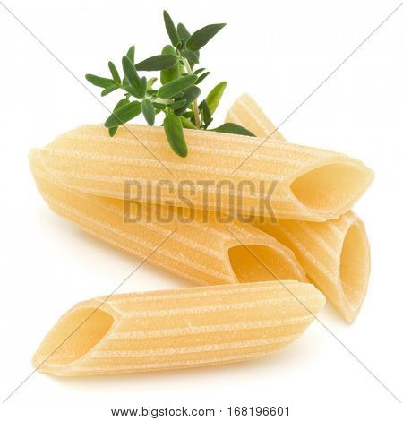 Italian pasta isolated on white background. Pennoni. Penne rigate