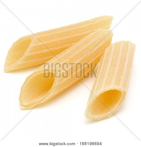 Italian pasta isolated on white background. Pennoni. Penne rigate