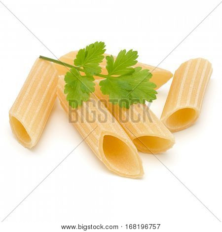 Italian pasta isolated on white background. Pennoni. Penne rigate