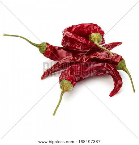 Dried red chili or chilli cayenne pepper isolated on white  background cutout.